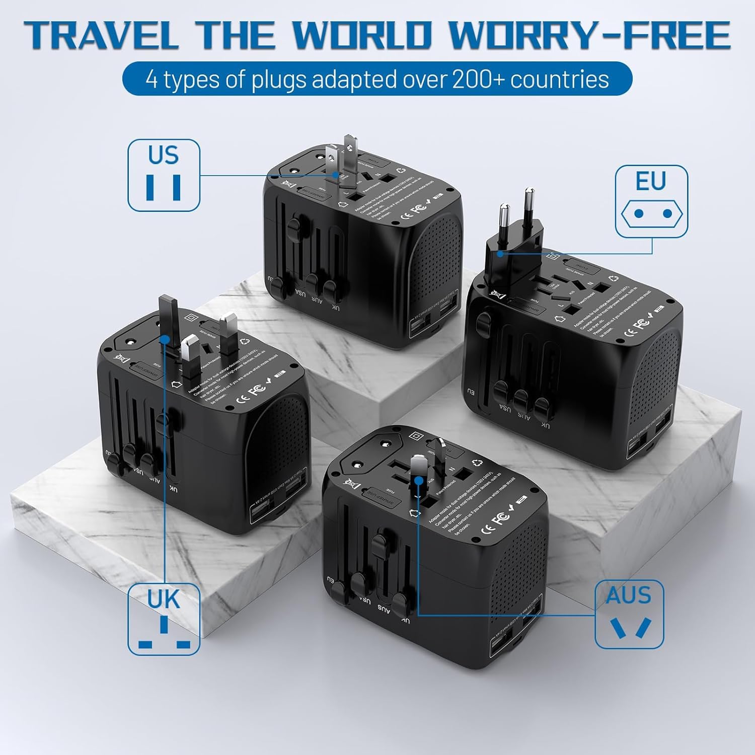 Apzek 220V To 110V Converter Travel Adapter Combo With 2 Usb, International Voltage Converter For Hair Dryer Phone Laptop, All I